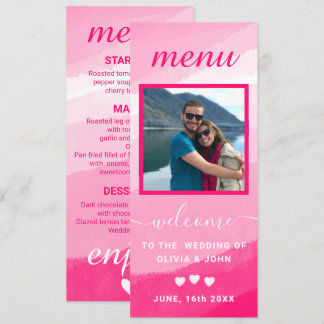 Menu Casamento de fotos com Aquarela Moderna