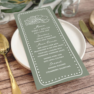 Menu Casamento de Frame Desenhado da Mão Verde Floral