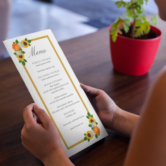 Menu Casamento de Frame Dourado Floral (Criador carregado)