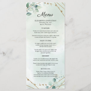 Menu Casamento de Frame Geométrico Dourado Foliage Gree