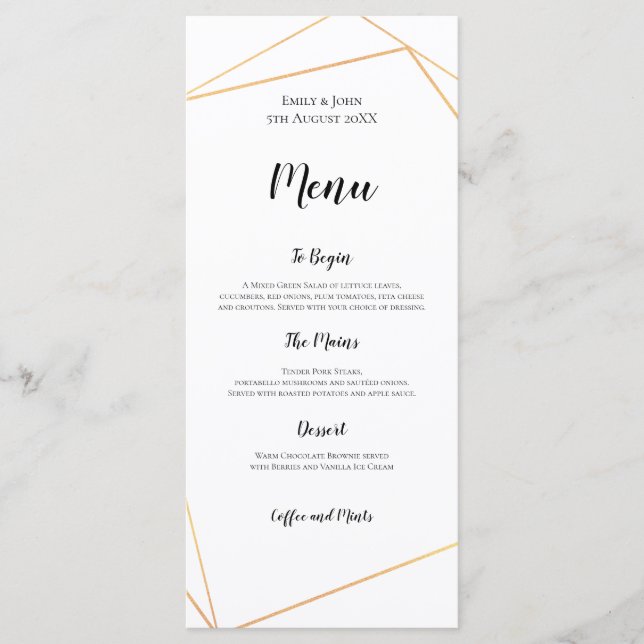 Menu Casamento de Frame Geométrico Simples e Dourado El (Frente)