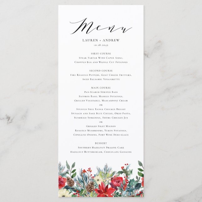 Menu Casamento de Garland Wcolor Winter Blooms (Frente)