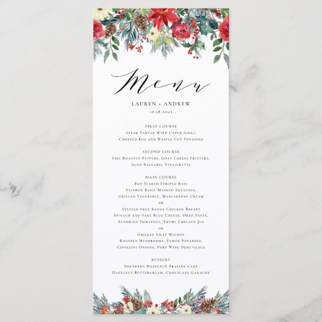 Menu Casamento de Garland Wcolor Winter Blooms (Frente)