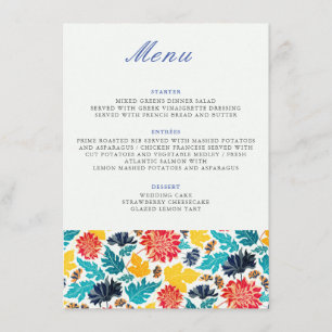 Menu Casamento de Girassóis Aquarela Amarela Azul Natur