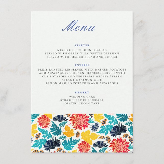 Menu Casamento de Girassóis Aquarela Amarela Azul Natur (Frente)