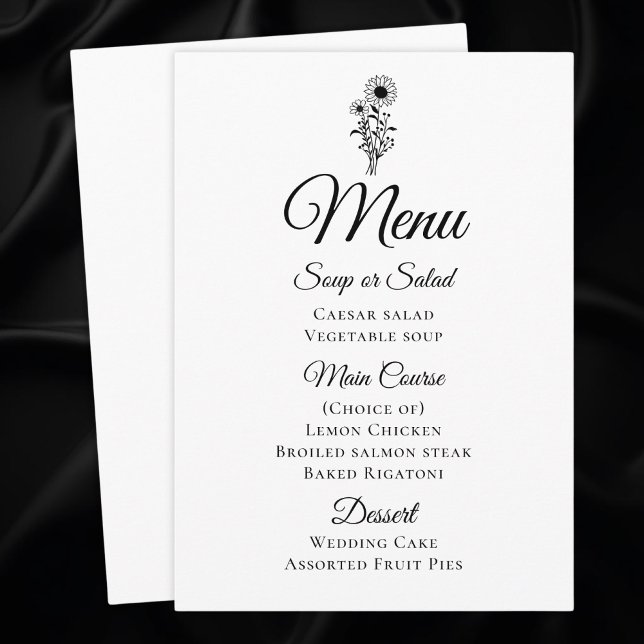 Menu Casamento de girassol branco-preto branco-branco-c (Criador carregado)