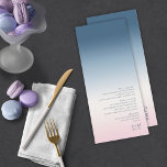 Menu Casamento de gradiente de humor no céu prussiano I<br><div class="desc">O pano de fundo das peças neste conjunto minimalista de casamento é um gradiente de cores que chama a atenção do azul prussiano, passando pelo branco e rosa macio. O cartão de menu de casamento mostrado aqui apresenta um layout moderno e elegante e fonte de sans serif contemporânea para acrescentar...</div>
