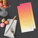 Menu Casamento de gradiente de humor no verão quente ID<br><div class="desc">O pano de fundo das peças neste conjunto minimalista de casamento é um gradiente de cores que se chama de cor rosa rosa profundo através da tangerina e amarelo a branco. O cartão de menu de casamento mostrado aqui apresenta um layout moderno e elegante e fonte de sans serif contemporânea...</div>
