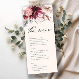 Menu Casamento de Grass Floral Pampas Burgundy Blush