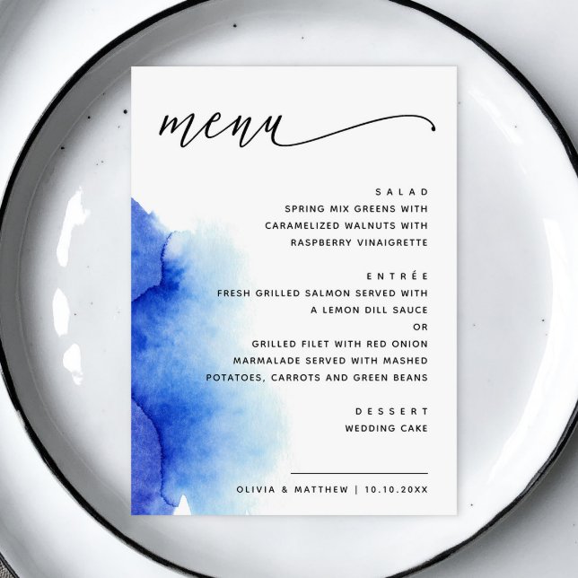 Menu Casamento de guião azul-náutico Elegante (Criador carregado)
