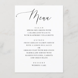 Menu Casamento de guião simples, preto e branco