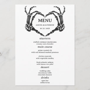 Menu Casamento de Halloween do Esqueleto Romântico Góti