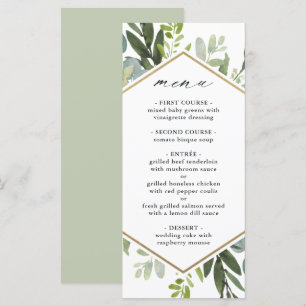 Menu Casamento de Hexágono Dourado com Molercola Verde