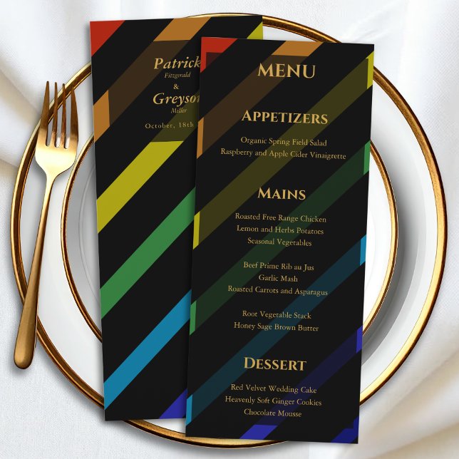Menu Casamento de Homens Gays Elegante Arco-Íris (Criador carregado)