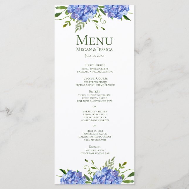 Menu Casamento de Hortênsias Azuis (Frente)