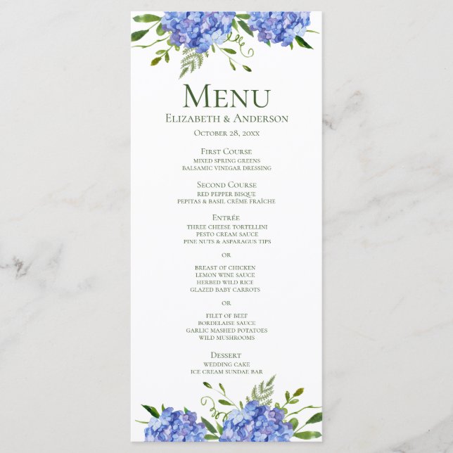Menu Casamento de Hortênsias Azuis (Frente)