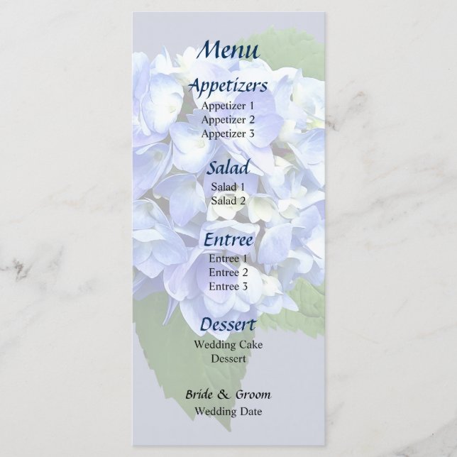 Menu Casamento de Hydrangea Azul e Roxo (Frente)