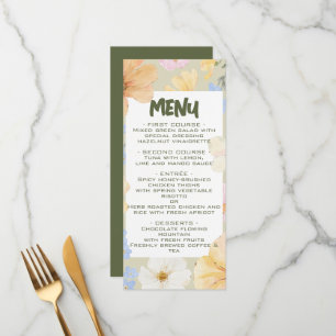 Menu Casamento de Ilustração Floral de Watercolor