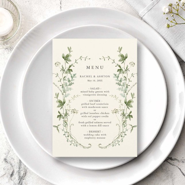 Menu Casamento de Ivory Elegant Watercolor (Criador carregado)
