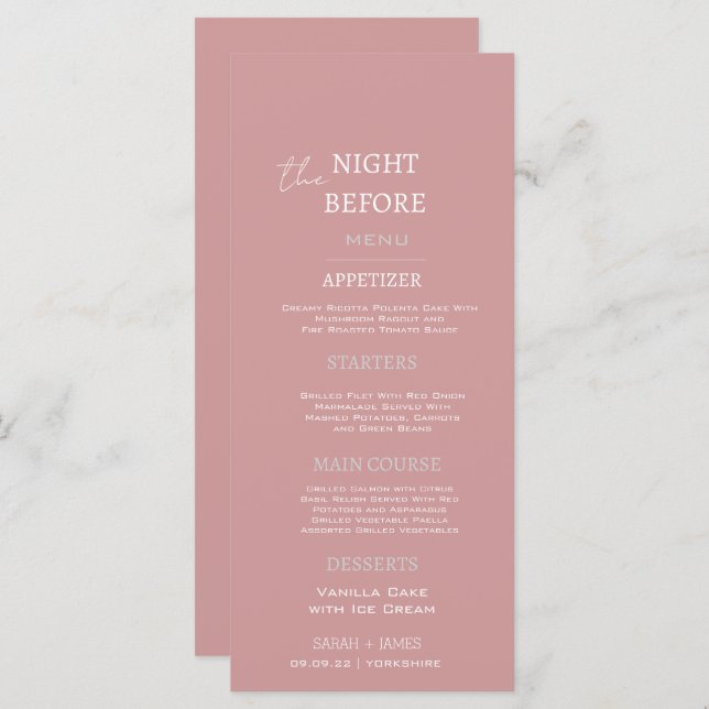 Menu Casamento de Janto de ensaio branco-rosado Elegant (Frente/Verso)