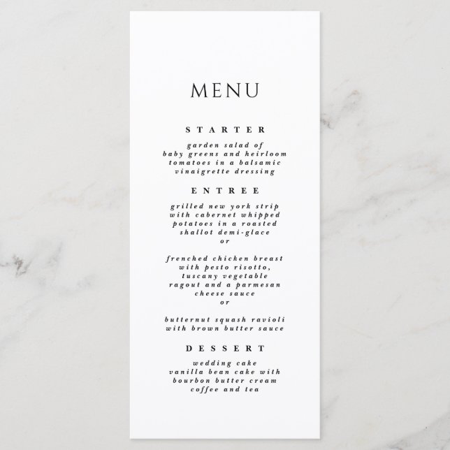 Menu Casamento de Janto Moderno Elegante Negro e Branco (Frente)