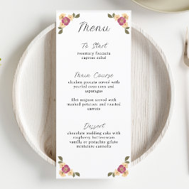 Menu Casamento de Jardim de Flor Selvagem Pressionado E