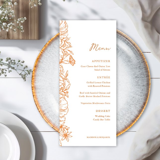 Menu Casamento de Jardim Floral de Cobre Simples e Eleg (Criador carregado)