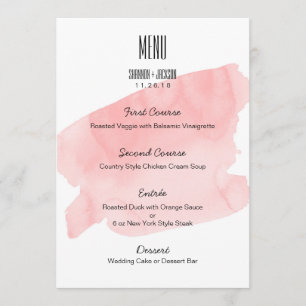 Menu Casamento de Lavagem de Cor d'Água Rosa