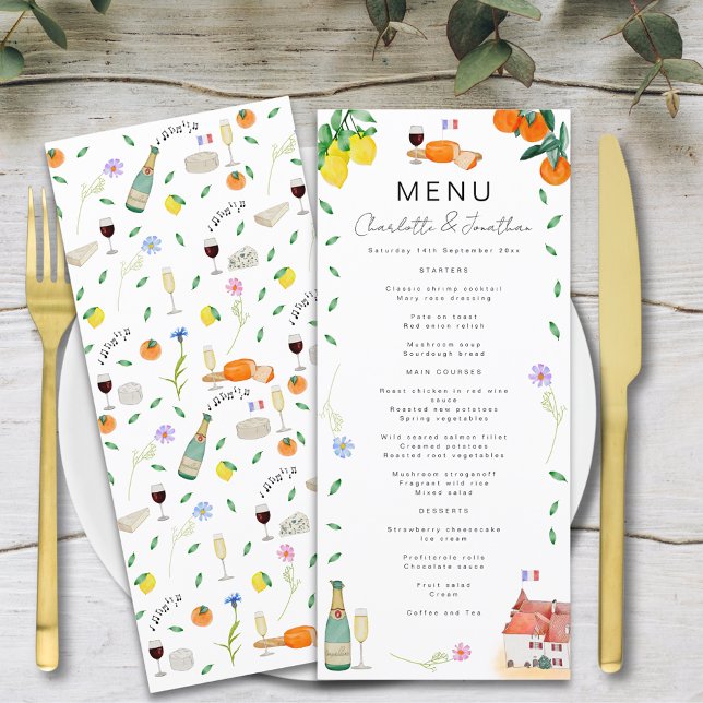 Menu Casamento de Lemon e Orange French Boho Citrus (Lemon and orange french chateau citrus boho wedding menu watercolor )