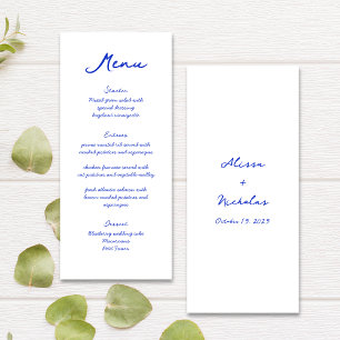 Menu Casamento de Letra Azul Moderno com Escrita Manual