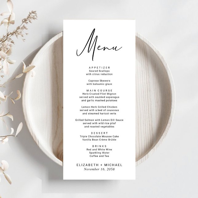 Menu Casamento de Letra Moderna Chic (Chic Modern Script Wedding Menu)