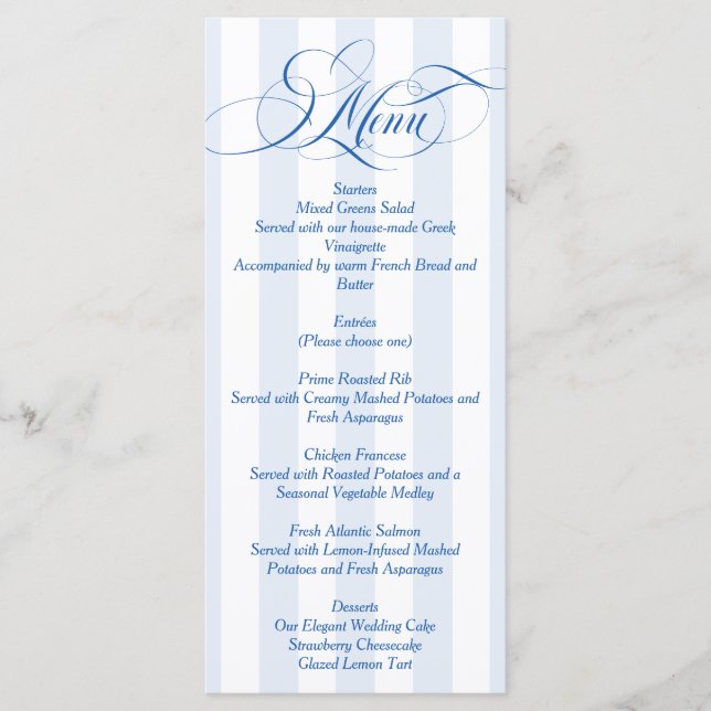 Menu Casamento de Letra Simples Azul Elegante (Frente)