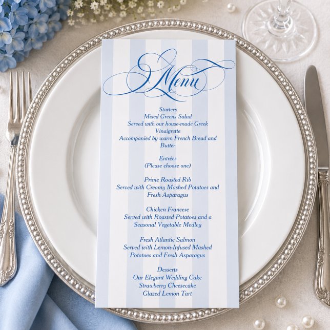 Menu Casamento de Letra Simples Azul Elegante (Criador carregado)