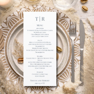 Menu Casamento de Letras Azuis Mineiras Elegante