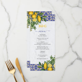 Menu Casamento de limão-Azulejo Amarelo-Branco-Azul do 