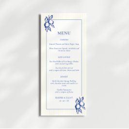 Menu Casamento de Limões Desenhados Simples Azul e Amar