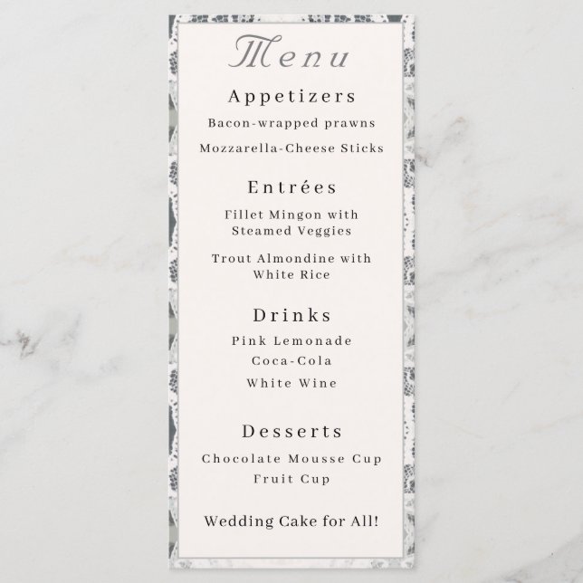 Menu Casamento de Locais Rosa-Champagne (Frente)