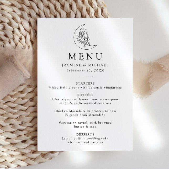 Menu Casamento de Lua Botânica Elegante e Estrelas (Criador carregado)