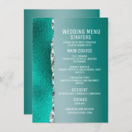 Menu Casamento De Lúpulo De Lúpulo Teal Turquoise Silve