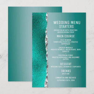 Menu Casamento De Lúpulo De Lúpulo Teal Turquoise Silve