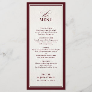 Menu Casamento de Luxo Burgundy Formal Moderno com Dinh