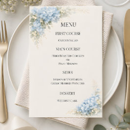 Menu Casamento de Luxo com Hortênsias Azuis Desbotadas