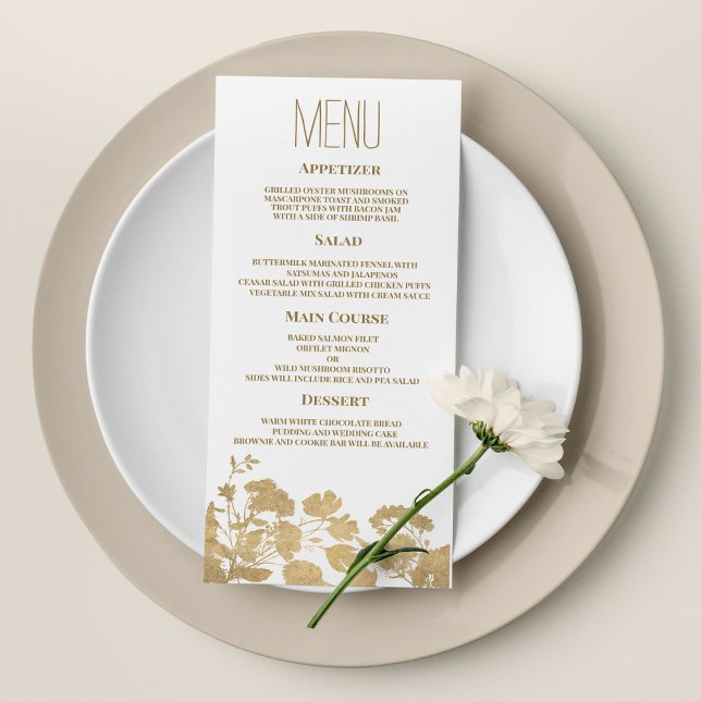 Menu Casamento de luxo de flores brancas de ouro e (Elegant white gold wildflower luxury Wedding Menu)