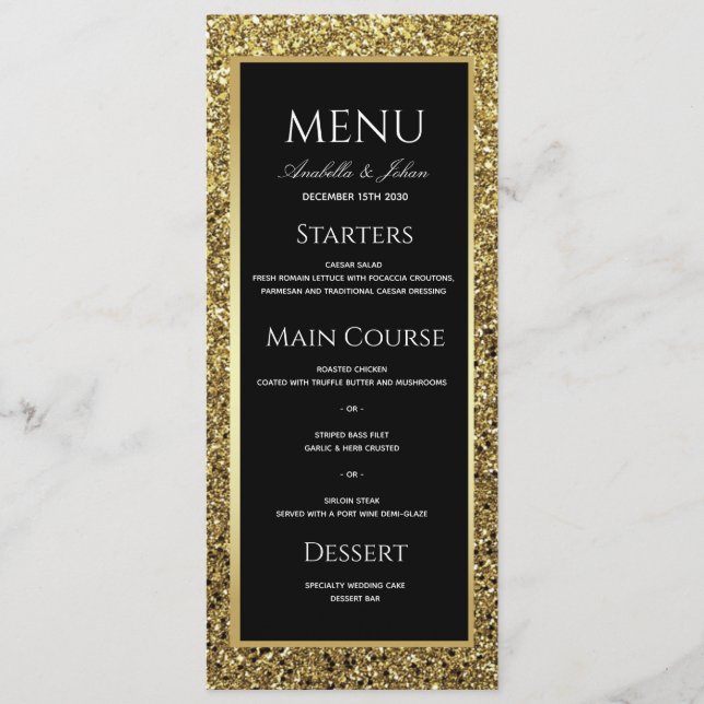 Menu Casamento de Luxo Dourado e Preto (Frente)