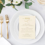 Menu Casamento de luxo para caligrafia Dourada Elegante<br><div class="desc">Elevem sua experiência de jantar de casamento com nosso Creme e Dourado Menu Casamento - uma mistura harmoniosa de elegância e antecipação culinária. Este cardápio é uma obra-prima de design refinada, com caligrafia opulenta e suave que dá o tom a uma refeição verdadeiramente refinada. Contra um pano de fundo de...</div>