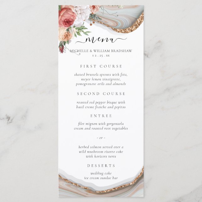Menu Casamento de Luxury Floral Marble (Frente)