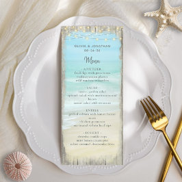 Menu Casamento de Luzes de Corda de Madeira Rustic Beac