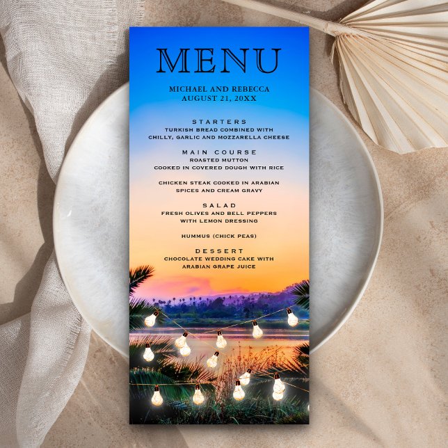 Menu Casamento de Luzes de Corda Solar de Praia Tropica (Criador carregado)