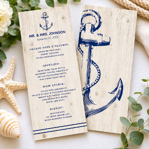 Menu Casamento de Madeira Rústica Âncora da Marinha Náu