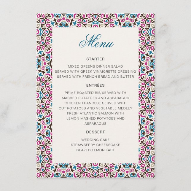 Menu Casamento de Mandala Geométrico de Lattice em Marr (Frente)